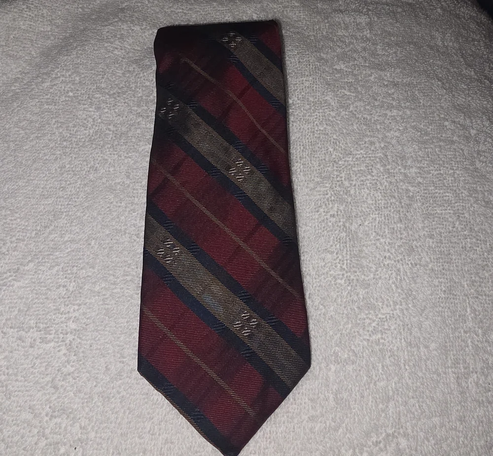 Oleg Cassini Burgundy, Navy & Brown Striped Tie